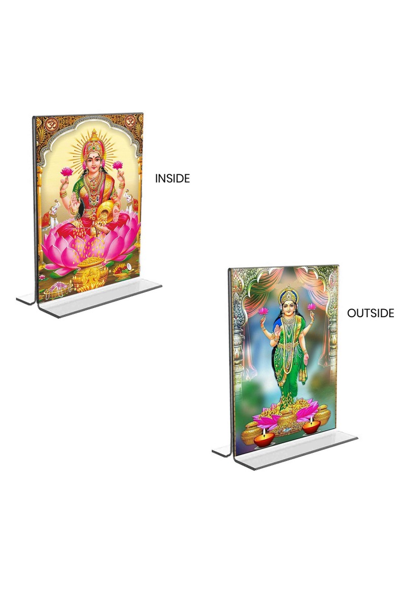 Car Desk/Table Top Maa Lakshmi Acrylic T-Style Photo Stand - 2.5x3.5 Inches, Compact and Stylish Spiritual Display, easily change  2 photos ( Pack of 1 )