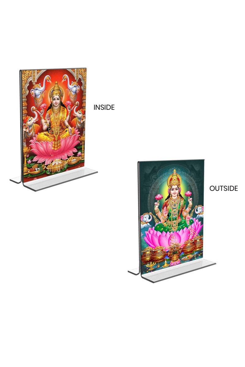 Car Desk/Table Top Maa Lakshmi  Acrylic T-Style Photo Stand - 2.5x3.5 Inches, Compact and Stylish Spiritual Display, easily change  2 photos ( Pack of 1 )