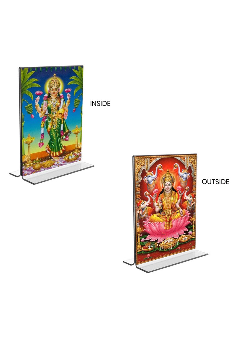 Car Desk/Table Top Maa Lakshmi  Acrylic T-Style Photo Stand - 2.5x3.5 Inches, Compact and Stylish Spiritual Display, easily change  2 photos ( Pack of 1 )