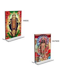 Car Desk/Table Top Maa Kali & Dakshineswar Kali  Acrylic T-Style Photo Stand - 2.5x3.5 Inches, Compact and Stylish Spiritual Display, easily change  2 photos ( Pack of 1 )
