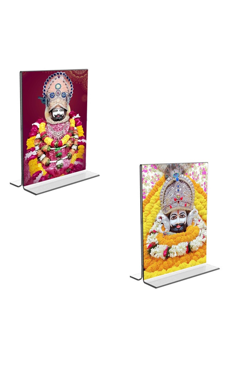 Car Desk/Table Top Lord Khatu shyam  Acrylic T-Style Photo Stand - 2.5x3.5 Inches, Compact and Stylish Spiritual Display, easily change  2 photos ( Pack of 1 )