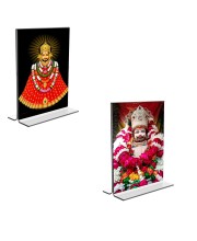 Car Desk/Table Top Lord Khatu shyam  Acrylic T-Style Photo Stand - 2.5x3.5 Inches, Compact and Stylish Spiritual Display, easily change  2 photos ( Pack of 1 )