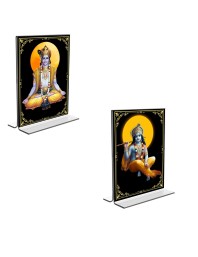 Car Desk/Table Top Lord Krishna  Acrylic T-Style Photo Stand - 2.5x3.5 Inches, Compact and Stylish Spiritual Display, easily change  2 photos ( Pack of 1 )