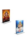 Car Desk/Table Top Sri Ganesh & Maa Saraswati  Acrylic T-Style Photo Stand - 2.5x3.5 Inches, Compact and Stylish Spiritual Display, easily change  2 photos ( Pack of 1 )