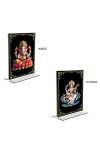 Car Desk/Table Top Sri Ganesh & Maa Saraswati  Acrylic T-Style Photo Stand - 2.5x3.5 Inches, Compact and Stylish Spiritual Display, easily change  2 photos ( Pack of 1 )
