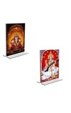 Car Desk/Table Top Sri Ganesh & Maa Saraswati  Acrylic T-Style Photo Stand - 2.5x3.5 Inches, Compact and Stylish Spiritual Display, easily change  2 photos ( Pack of 1 )