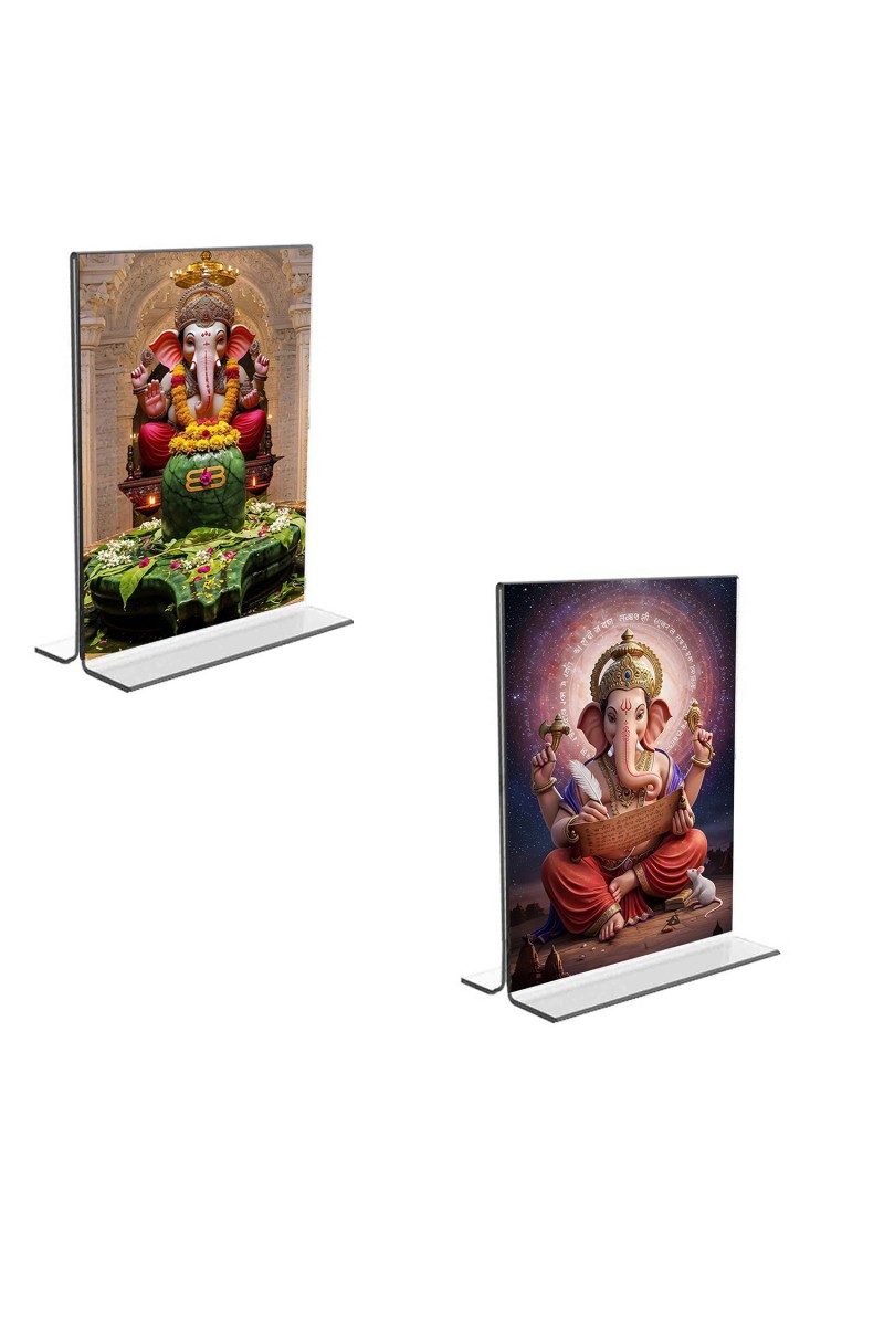 Car Desk/Table Top Sri Ganesh  Acrylic T-Style Photo Stand - 2.5x3.5 Inches, Compact and Stylish Spiritual Display, easily change  2 photos ( Pack of 1 )