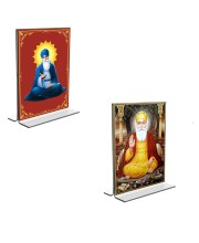 Car Desk/Table Top Guru Nanak  Acrylic T-Style Photo Stand - 2.5x3.5 Inches, Compact and Stylish Spiritual Display, easily change  2 photos ( Pack of 1 )