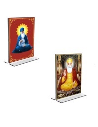 Car Desk/Table Top Guru Nanak  Acrylic T-Style Photo Stand - 2.5x3.5 Inches, Compact and Stylish Spiritual Display, easily change  2 photos ( Pack of 1 )