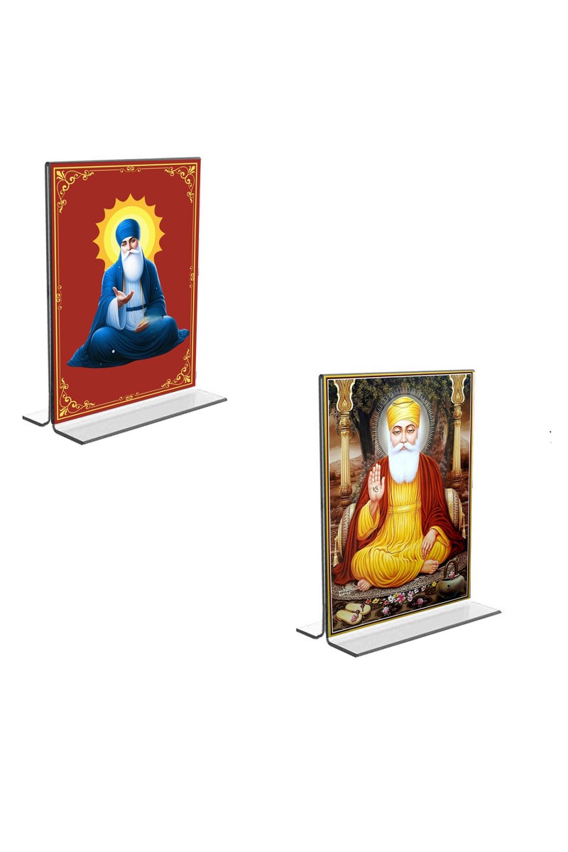 Car Desk/Table Top Guru Nanak  Acrylic T-Style Photo Stand - 2.5x3.5 Inches, Compact and Stylish Spiritual Display, easily change  2 photos ( Pack of 1 )