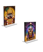 Car Desk/Table Top Lord Jagannath  Acrylic T-Style Photo Stand - 2.5x3.5 Inches, Compact and Stylish Spiritual Display, easily change  2 photos ( Pack of 1 )