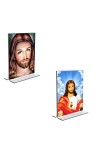 Car Desk/Table Top Jesus Crist  Acrylic T-Style Photo Stand - 2.5x3.5 Inches, Compact and Stylish Spiritual Display, easily change  2 photos ( Pack of 1 )