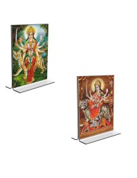 Car Desk/Table Top Maa Durga  Acrylic T-Style Photo Stand - 2.5x3.5 Inches, Compact and Stylish Spiritual Display, easily change  2 photos ( Pack of 1 )