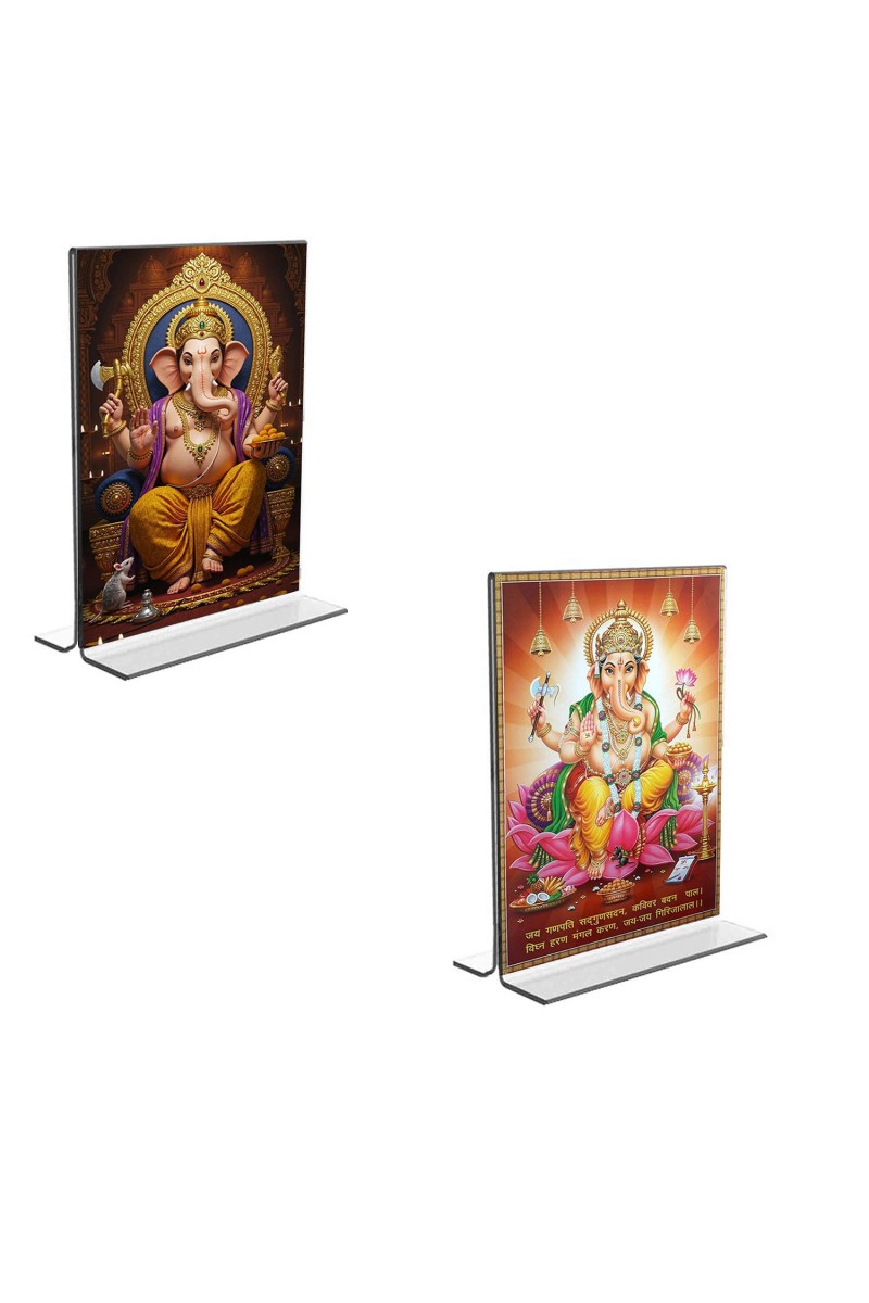 Car Desk/Table Top Lord Ganesh  Acrylic T-Style Photo Stand - 2.5x3.5 Inches, Compact and Stylish Spiritual Display, easily change  2 photos ( Pack of 1 )