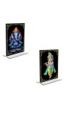 Car Desk/Table Top Sri Ganesh & Sri Krishna  Acrylic T-Style Photo Stand - 2.5x3.5 Inches, Compact and Stylish Spiritual Display, easily change  2 photos ( Pack of 1 )