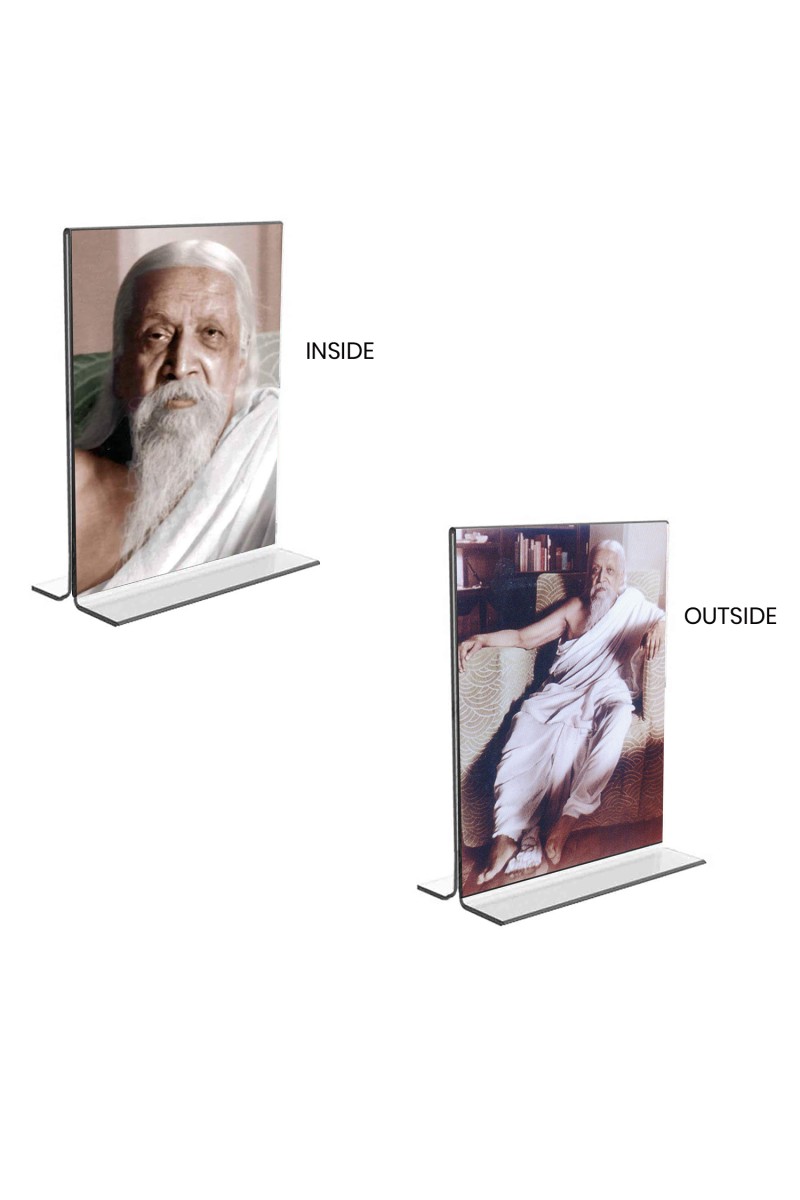 Car Desk/Table Top Sri Aurobindo  Acrylic T-Style Photo Stand - 2.5x3.5 Inches, Compact and Stylish Spiritual Display, easily change  2 photos ( Pack of 1 )