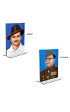 Car Desk/Table Top Sri Bhagat Singh & Netaji Subhas Chandra Bose Acrylic T-Style Photo Stand - 2.5x3.5 Inches, Compact and Stylish Spiritual Display, easily change 2 photos ( Pack of 1 ) Car Desk/Table Top Sri Bhagat Singh & Netaji Subhas Chandra Bose Acrylic T-Style Photo Stand - 2.5x3.5 Inches, Compact and Stylish Spiritual Display, easily change 2 photos ( Pack of 1 )