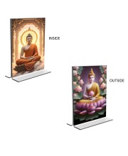 Car Desk/Table Top Buddha  Acrylic T-Style Photo Stand - 2.5x3.5 Inches, Compact and Stylish Spiritual Display, easily change  2 photos ( Pack of 1 )