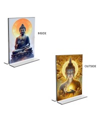 Car Desk/Table Top Buddha  Acrylic T-Style Photo Stand - 2.5x3.5 Inches, Compact and Stylish Spiritual Display, easily change  2 photos ( Pack of 1 )