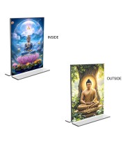 Car Desk/Table Top Buddha  Acrylic T-Style Photo Stand - 2.5x3.5 Inches, Compact and Stylish Spiritual Display, easily change  2 photos ( Pack of 1 )