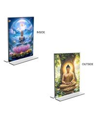 Car Desk/Table Top Buddha  Acrylic T-Style Photo Stand - 2.5x3.5 Inches, Compact and Stylish Spiritual Display, easily change  2 photos ( Pack of 1 )