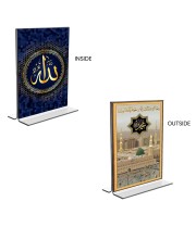 Car Desk/Table Top Islamic Allah & Mecca Madina  Acrylic T-Style Photo Stand - 2.5x3.5 Inches, Compact and Stylish Spiritual Display, easily change  2 photos ( Pack of 1 )
