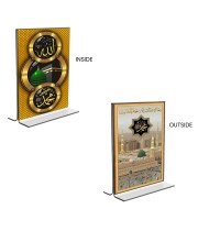 Car Desk/Table Top Islamic Allah & Mecca Madina  Acrylic T-Style Photo Stand - 2.5x3.5 Inches, Compact and Stylish Spiritual Display, easily change  2 photos ( Pack of 1 )