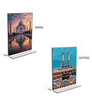 Car Desk/Table Top Taj Mahal & Mecca Madina  Acrylic T-Style Photo Stand - 2.5x3.5 Inches, Compact and Stylish Spiritual Display, easily change  2 photos ( Pack of 1 )