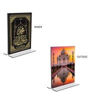 Car Desk/Table Top Islamic Allah & Taj Mahal Acrylic T-Style Photo Stand - 2.5x3.5 Inches, Compact and Stylish Spiritual Display, easily change  2 photos ( Pack of 1 )