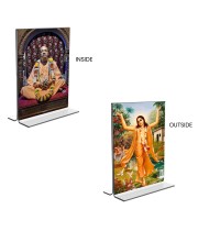 Car Desk/Table Top Sri Chaitanya Mahaprabhu & Swami Prabhupada  Acrylic T-Style Photo Stand - 2.5x3.5 Inches, Compact and Stylish Spiritual Display, easily change  2 photos ( Pack of 1 )