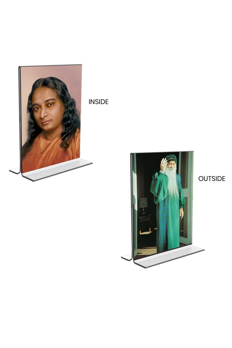 Car Desk/Table Top Paramahansa Yogananda & Osho  Acrylic T-Style Photo Stand - 2.5x3.5 Inches, Compact and Stylish Spiritual Display, easily change  2 photos ( Pack of 1 )