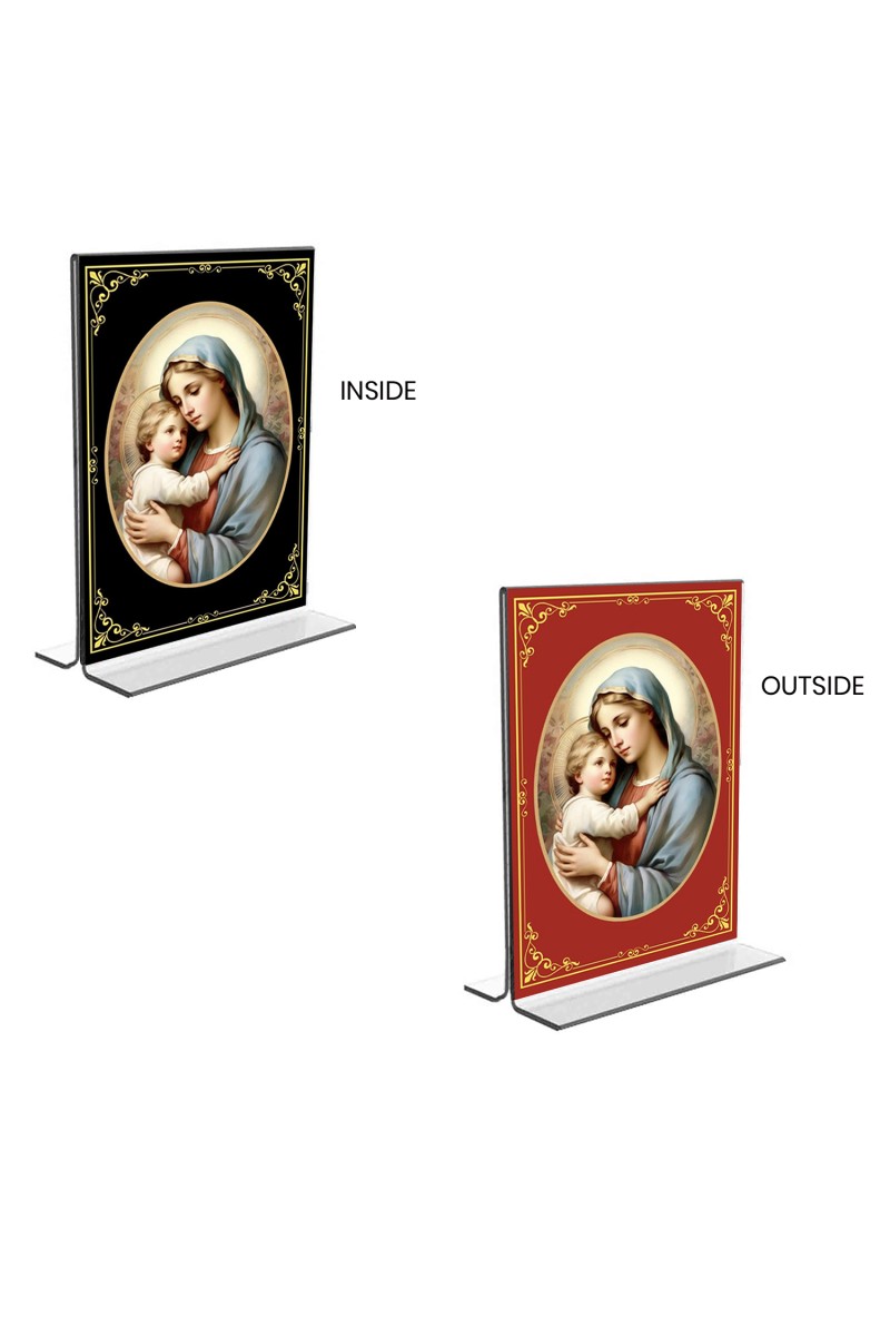 Car Desk/Table Top Mother Mary  Acrylic T-Style Photo Stand - 2.5x3.5 Inches, Compact and Stylish Spiritual Display, easily change  2 photos ( Pack of 1 )