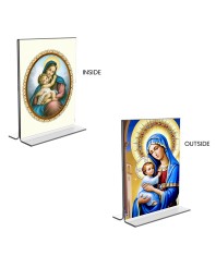 Car Desk/Table Top Mother Mary  Acrylic T-Style Photo Stand - 2.5x3.5 Inches, Compact and Stylish Spiritual Display, easily change  2 photos ( Pack of 1 )