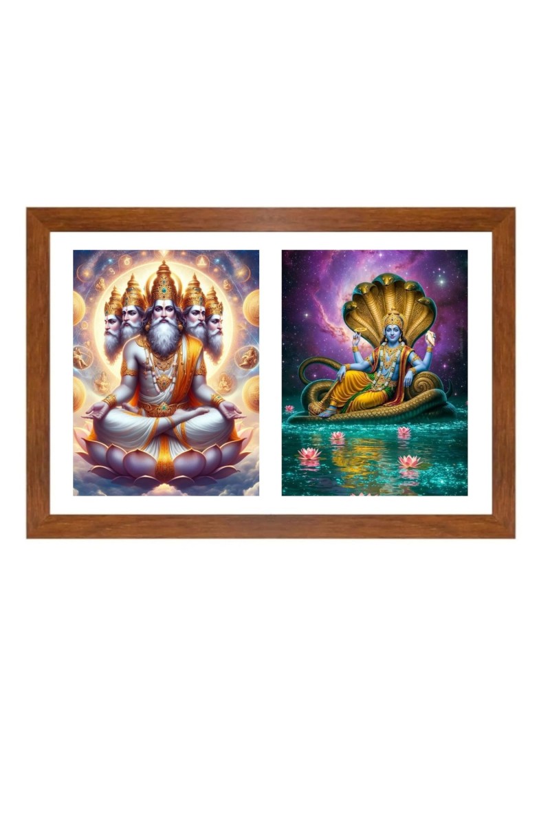 Lord bramha and vishnu Photo Frame - 11x15Inches - Spiritual Artwork for Home Wall Decoration, Puja Room and Office Decoration and Gifting 