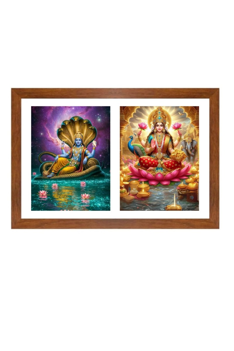 Lord vishnu and lakshmi Photo Frame - 11x15Inches - Spiritual Artwork for Home Wall Decoration, Puja Room and Office Decoration and Gifting 