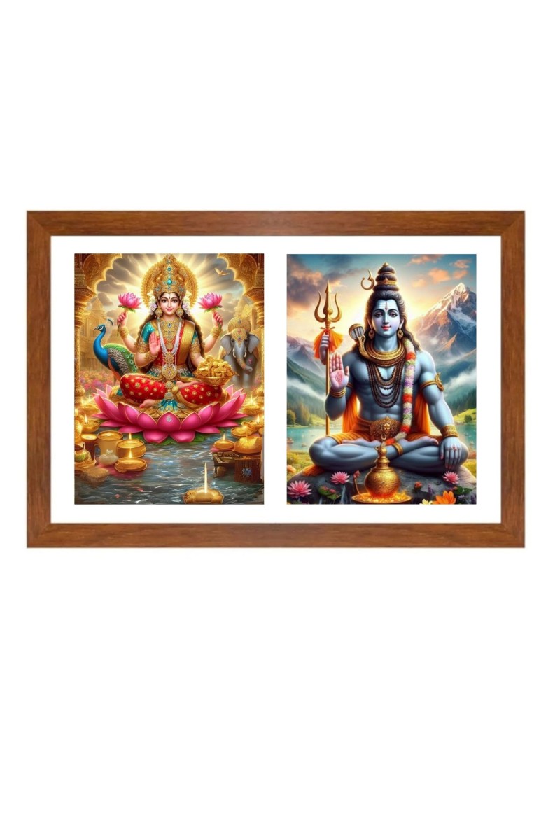 Goddess lakshmi and lord shiva Photo Frame - 11x15Inches - Spiritual Artwork for Home Wall Decoration, Puja Room and Office Decoration and Gifting 