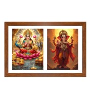 Goddess lakshmi and ganesha Photo Frame - 11x15Inches - Spiritual Artwork for Home Wall Decoration, Puja Room and Office Decoration and Gifting 