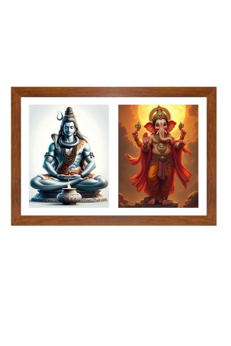 Lord shiva and ganesha Photo Frame - 11x15Inches - Spiritual Artwork for Home Wall Decoration, Puja Room and Office Decoration and Gifting 