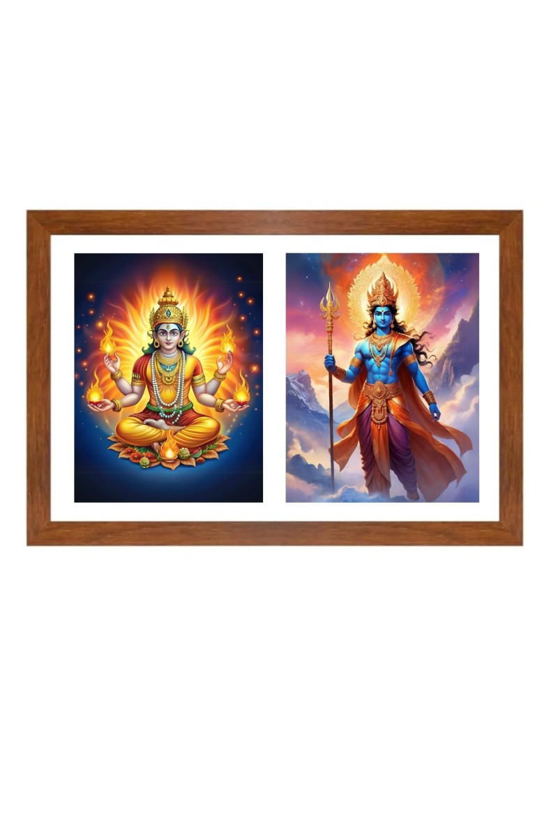 Agni and Indra Photo Frame - 11x15Inches - Spiritual Artwork for Home Wall Decoration, Puja Room and Office Decoration and Gifting 
