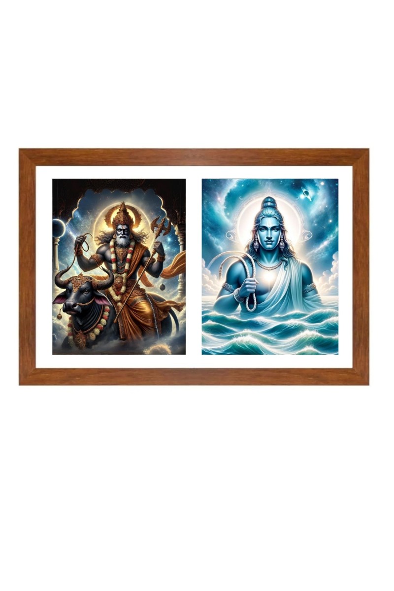 Yama and varuna Photo Frame - 11x15Inches - Spiritual Artwork for Home Wall Decoration, Puja Room and Office Decoration and Gifting 