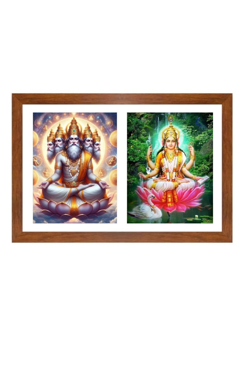 Lord bramha and savithri Photo Frame - 11x15Inches - Spiritual Artwork for Home Wall Decoration, Puja Room and Office Decoration and Gifting 