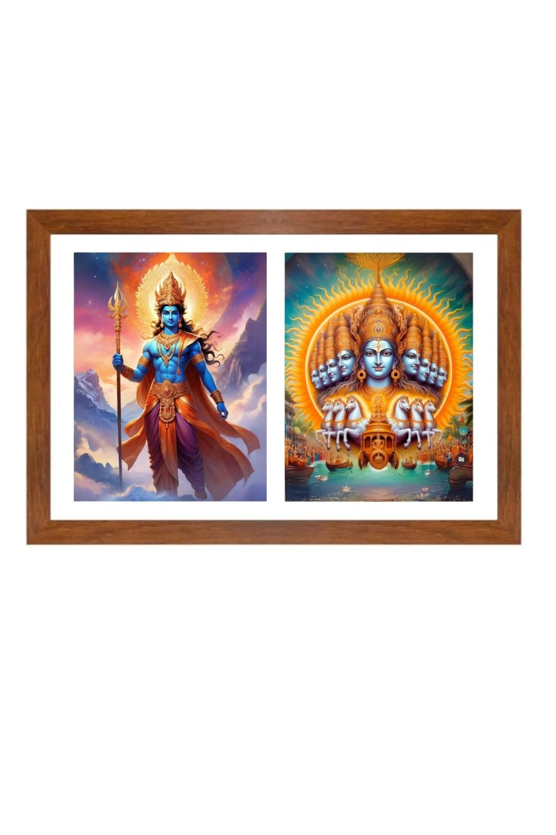 Lord indra and surya Photo Frame - 11x15Inches - Spiritual Artwork for Home Wall Decoration, Puja Room and Office Decoration and Gifting 