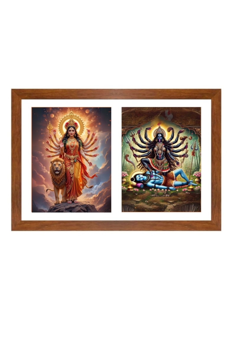 Durga and Kali Photo Frame - 11x15Inches - Spiritual Artwork for Home Wall Decoration, Puja Room and Office Decoration and Gifting 