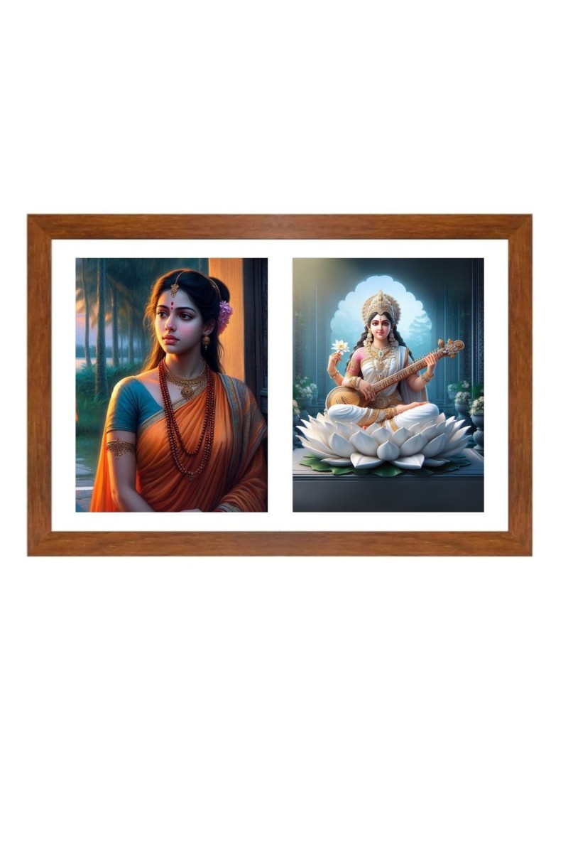 Maa sita and saraswati Photo Frame - 11x15Inches - Spiritual Artwork for Home Wall Decoration, Puja Room and Office Decoration and Gifting 