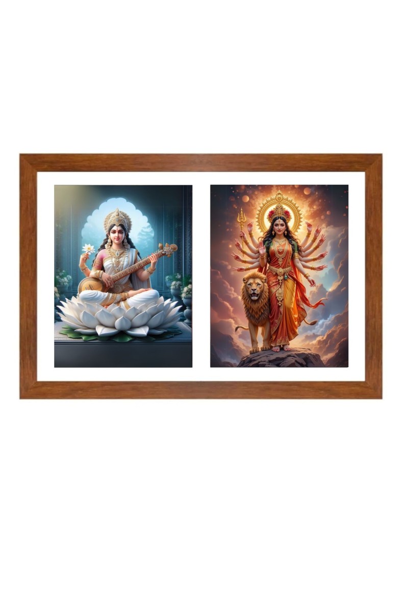 Goddess saraswati and maa durga Photo Frame - 11x15Inches - Spiritual Artwork for Home Wall Decoration, Puja Room and Office Decoration and Gifting 