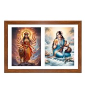 Maa durga and ganga Photo Frame - 11x15Inches - Spiritual Artwork for Home Wall Decoration, Puja Room and Office Decoration and Gifting 