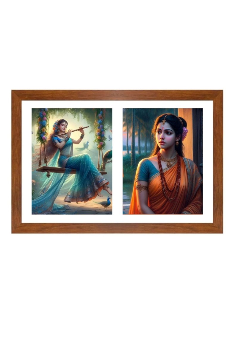 Radha and sita Photo Frame - 11x15Inches - Spiritual Artwork for Home Wall Decoration, Puja Room and Office Decoration and Gifting 