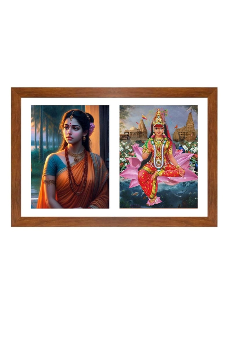 Sita and rukmini Photo Frame - 11x15Inches - Spiritual Artwork for Home Wall Decoration, Puja Room and Office Decoration and Gifting 