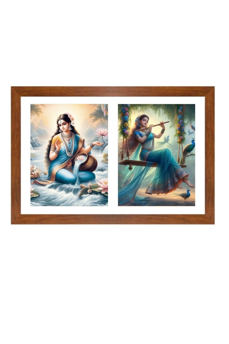 Ganga and radha Photo Frame - 11x15Inches - Spiritual Artwork for Home Wall Decoration, Puja Room and Office Decoration and Gifting 
