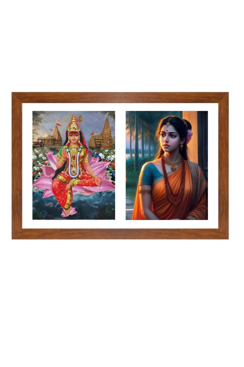 Rukmini and sita Photo Frame - 11x15Inches - Spiritual Artwork for Home Wall Decoration, Puja Room and Office Decoration and Gifting 